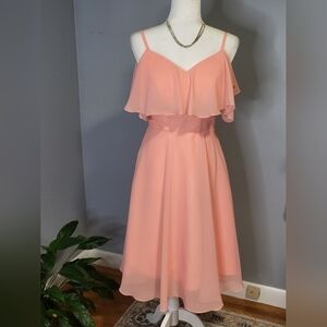 Vnaix Bridesmaid Prom Formal Peach Lace-Up Midi Dress - See Measurements
